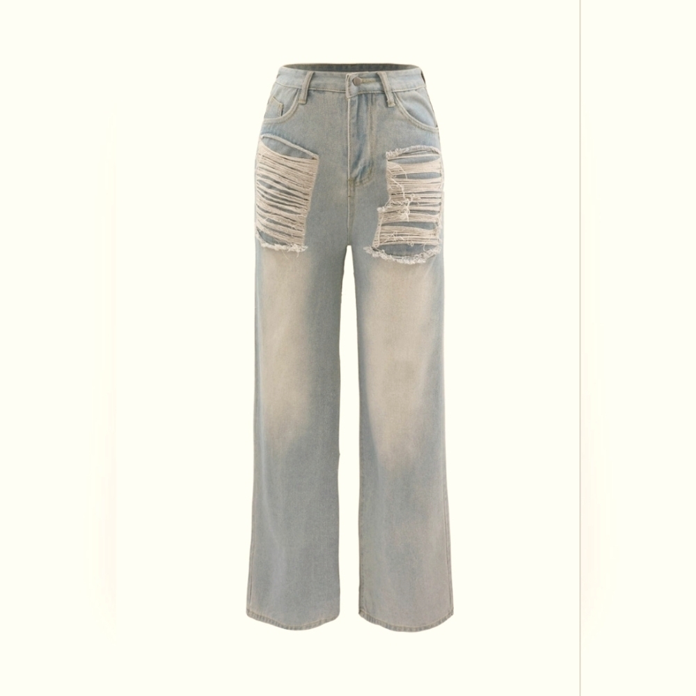 Ripped Straight Leg Jeans